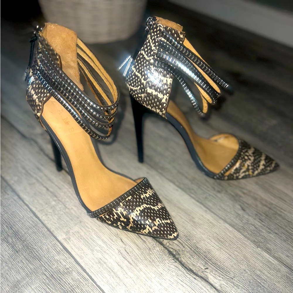 L.A.M.B. Animal Print Heels w/ Studded Ankle Cuff